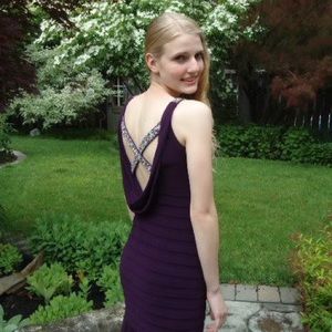 Betsy Adam draped back mermaid prom dress